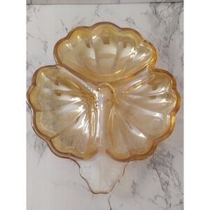Vintage Jeannette Iridescent Carnival Glass Dish Flower Marigold Trinket
